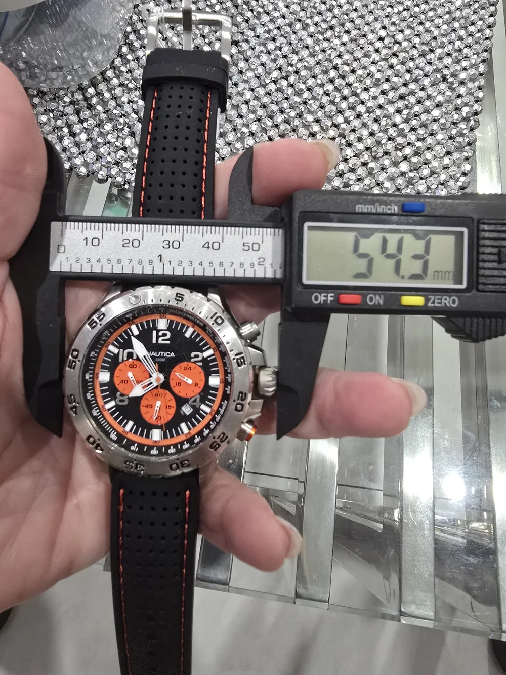 Nautica Black & Orange Chronograph Sport Watch